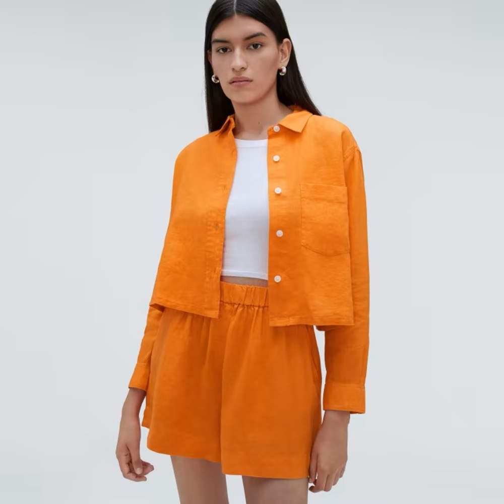 Everlane NWT cropped linen orange turmeric shirt